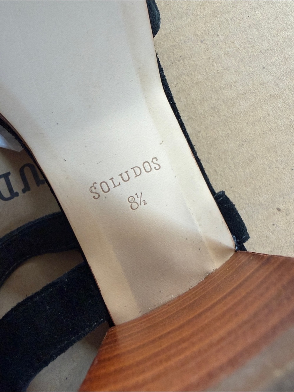 Soludos Black Suede Platform Sandals with Wood-Effect Heel Women’s 8.5 - Picture 9 of 9